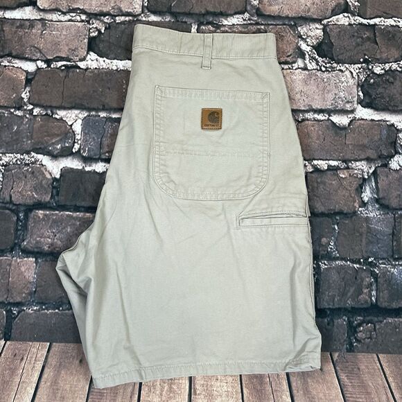 Vintage Carhartt Carpenter Canvas Shorts 34 Skater Workwear B144 Tan Khaki - Picture 1 of 14